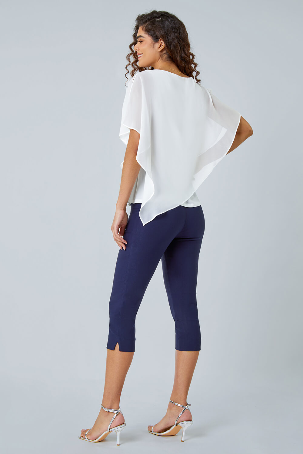 Ivory  Asymmetric Cold Shoulder Stretch Top, Image 3 of 5