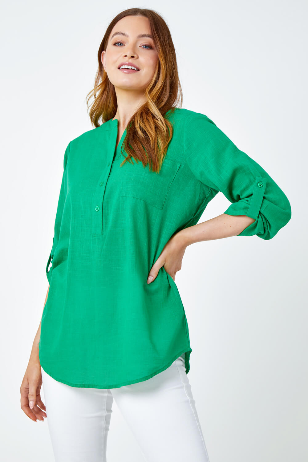 Green Button Detail Cotton Overshirt | Roman UK