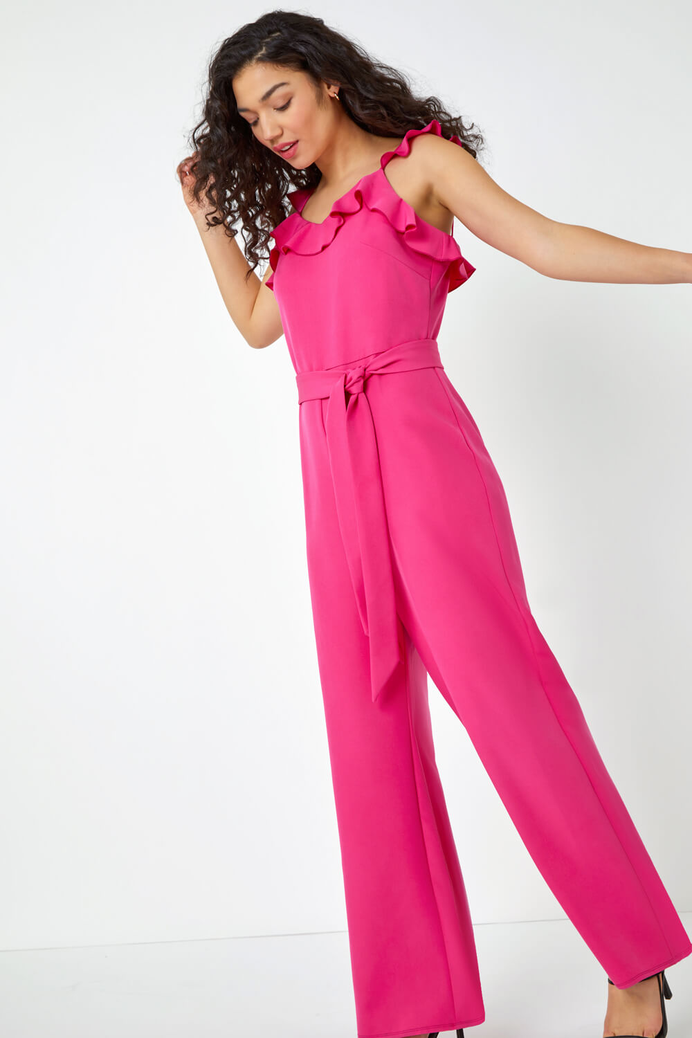 PINK Frill Detail Wide Leg Jumpsuit, Image 2 of 5