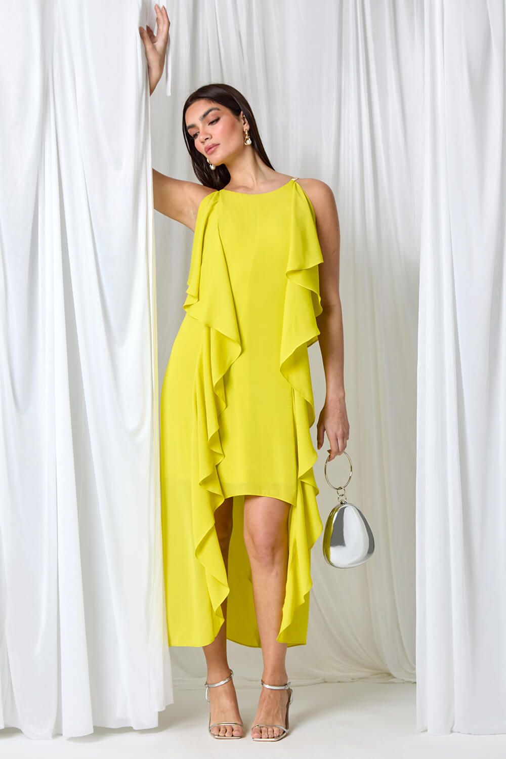 Ruffle Hem Cami Plain Midi Dress