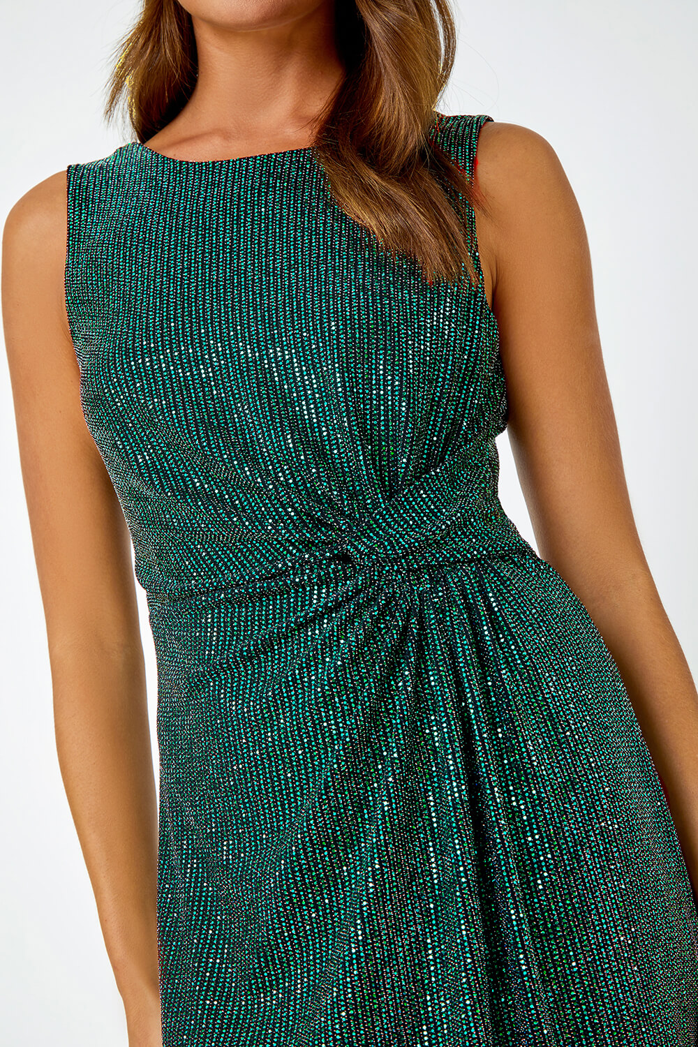 Emerald Sequin Side Twist Stretch Dress, Image 5 of 5