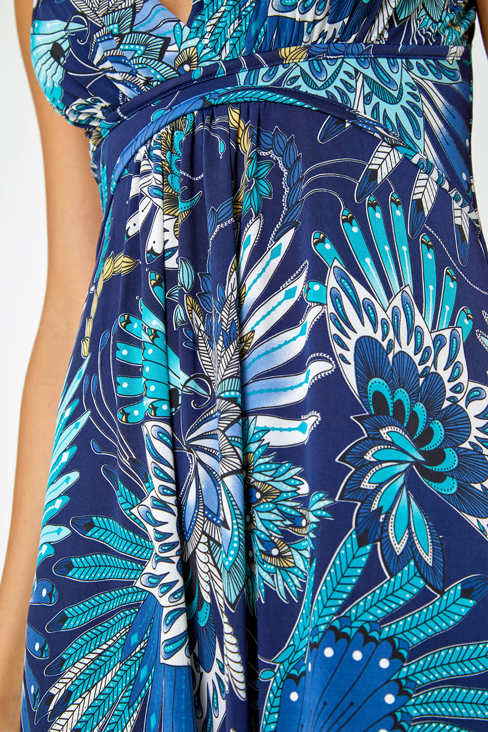 Blue Sleeveless Floral Print Maxi Dress, Image 5 of 5