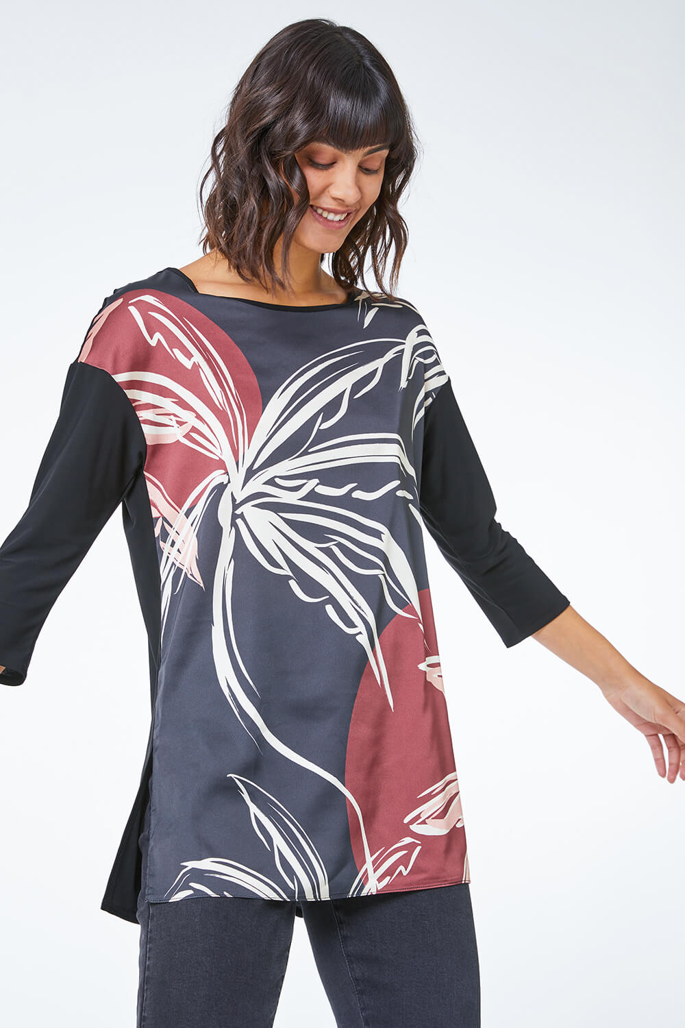 Abstract Leaf Print Stretch Tunic 