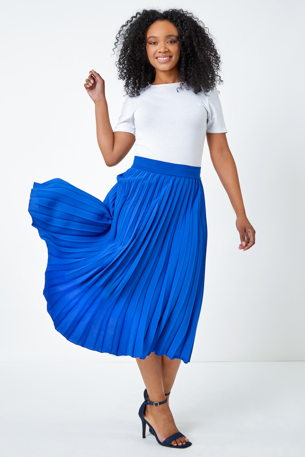 Petite Pleated Midi Skirt in Royal Blue - Roman Originals UK