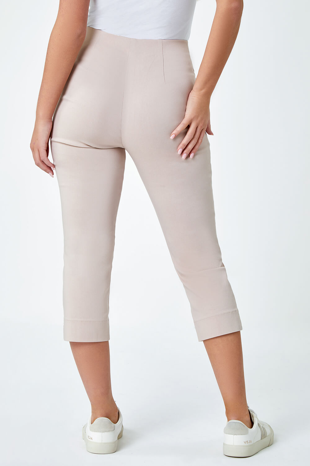 Stone Petite Cropped Stretch Trousers, Image 3 of 5