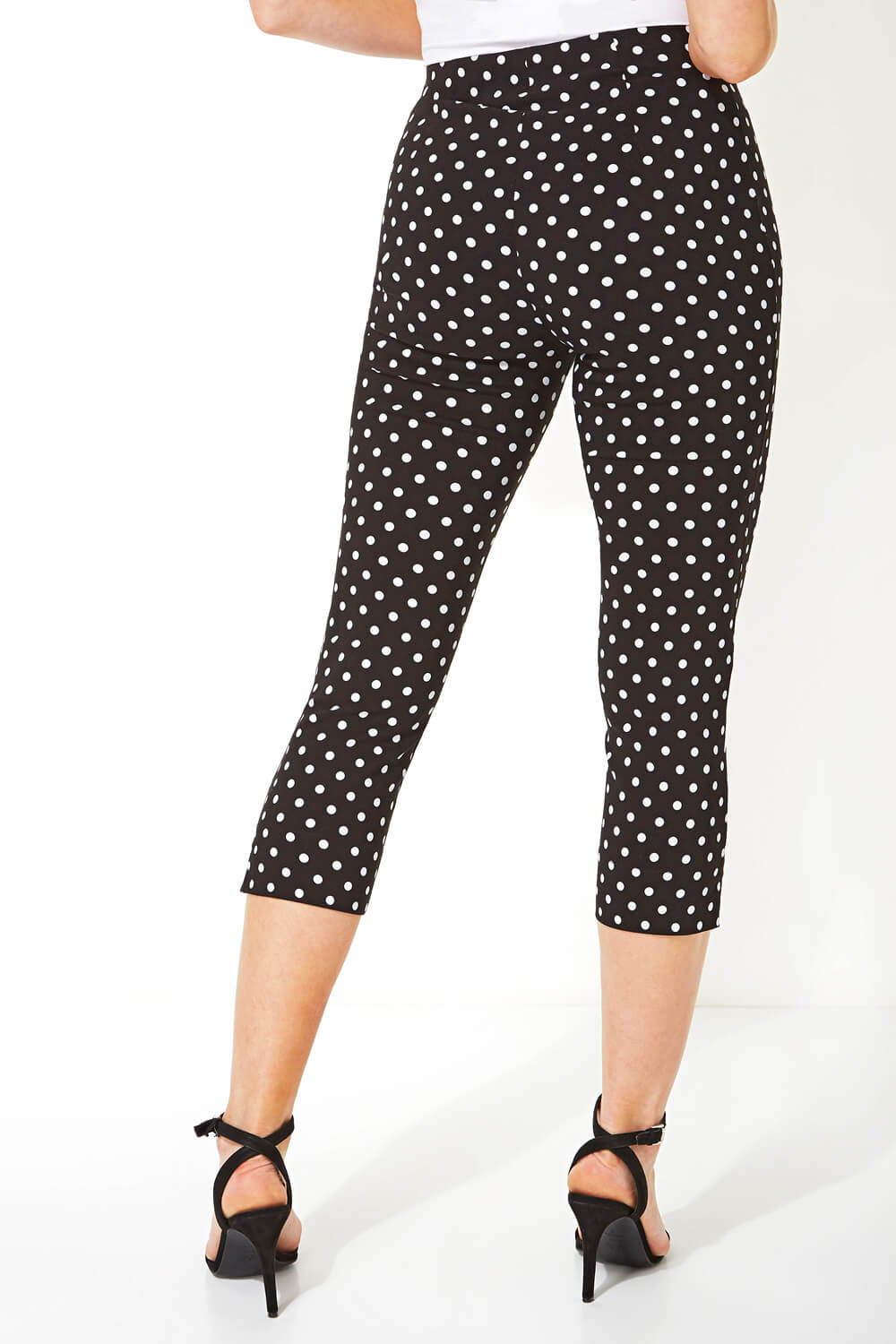 Black Spot Cropped Stretch Trousers, Image 3 of 5