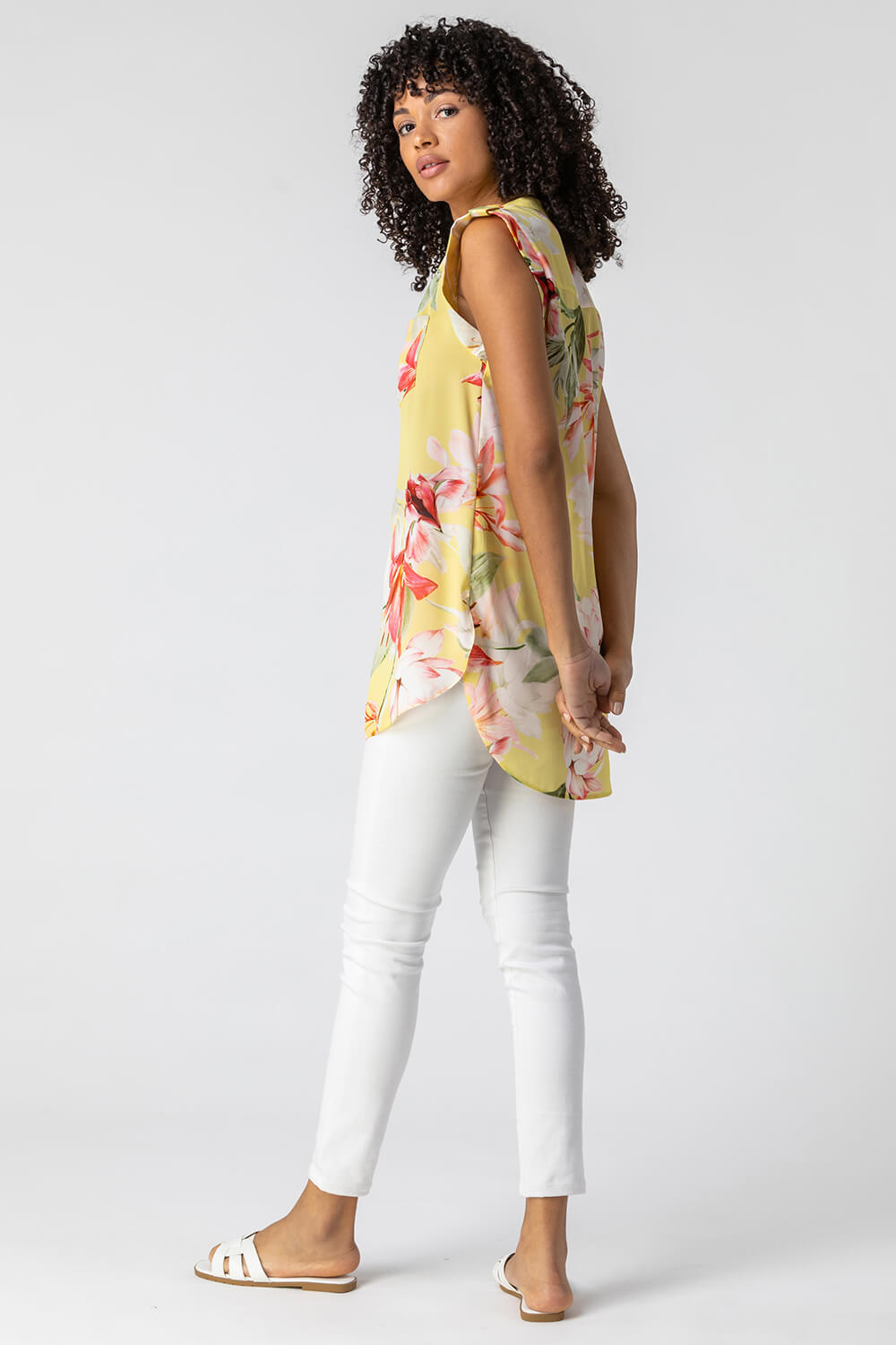 Yellow Floral Print Tunic Top , Image 2 of 4