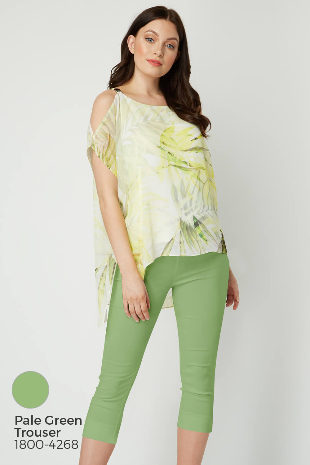 Yellow Cold Shoulder Tropical Print Top, Image 8 of 8