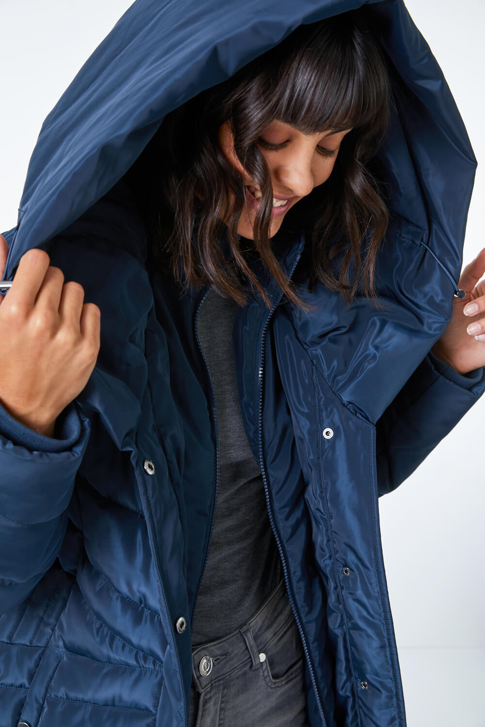 Midnight Blue Hooded Quilted Coat, Image 4 of 5