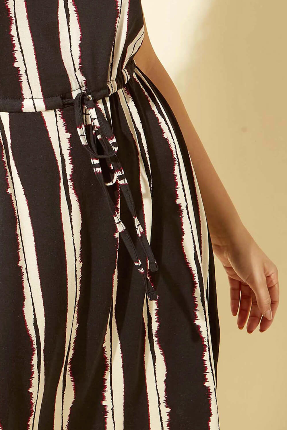 Black Abstract Stripe Tie Waist Dress, Image 4 of 4