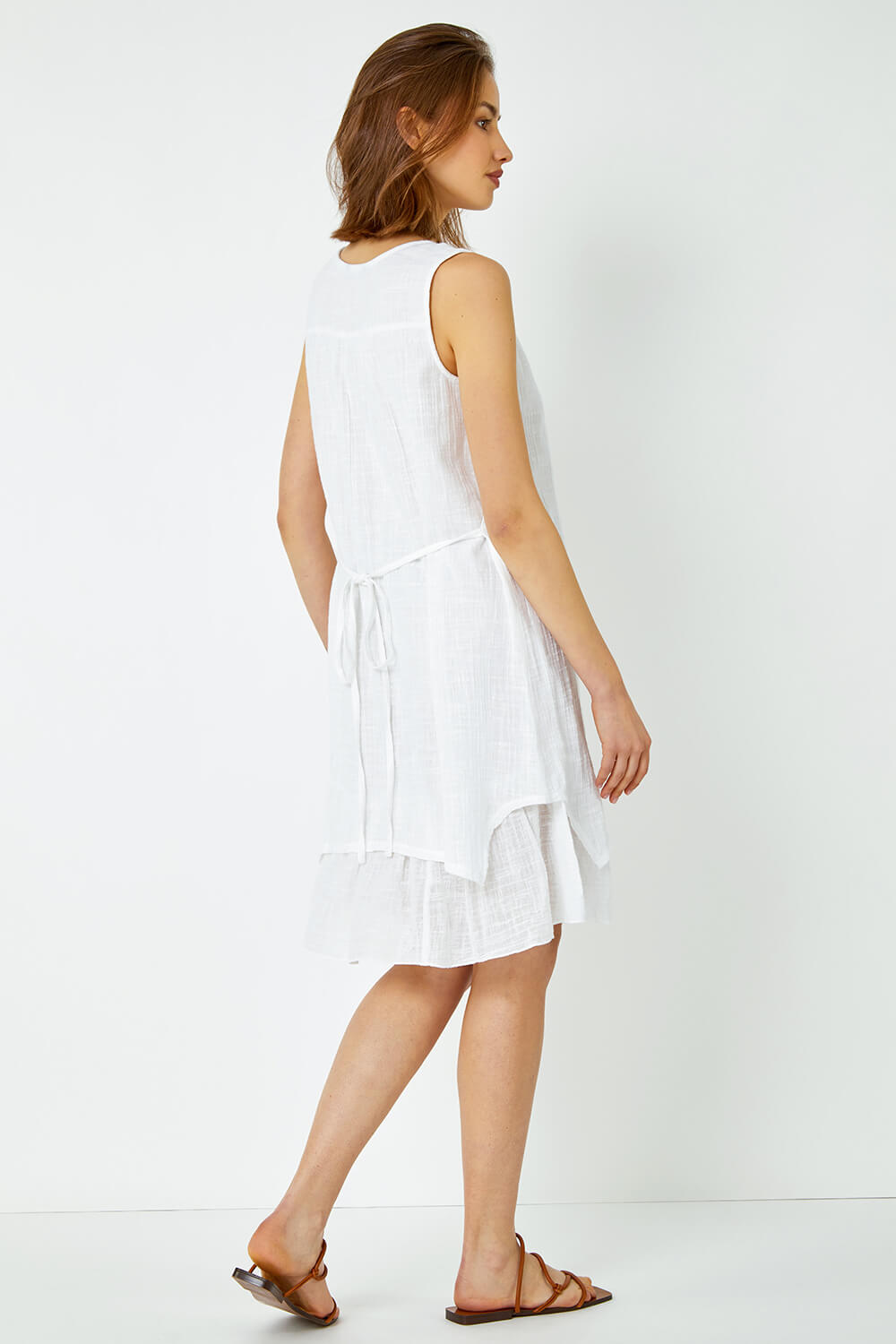 White Sleeveless Cotton Crochet Dress, Image 4 of 5