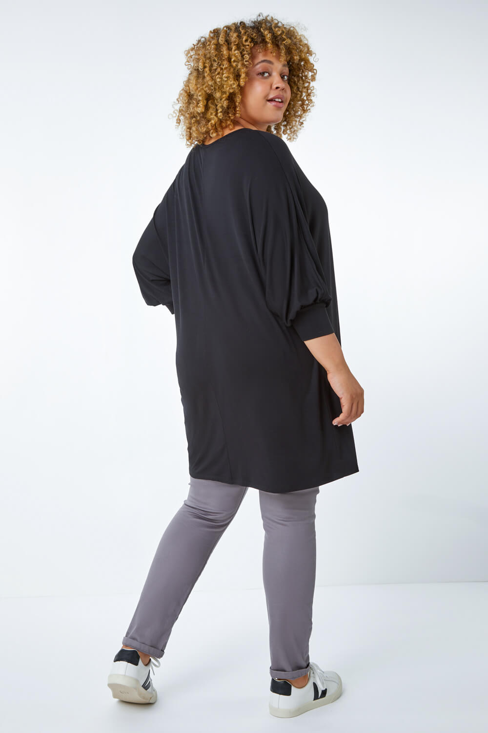 Curve Stretch Jersey Slouch Top in Black - Roman Originals UK