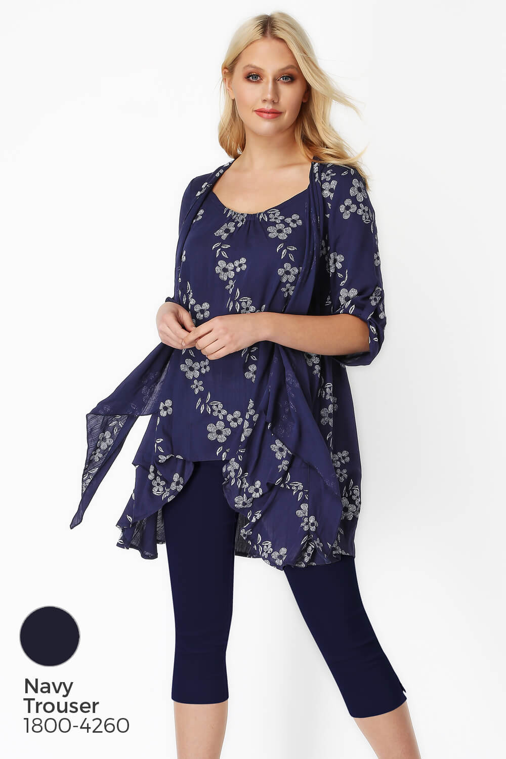 Navy  Floral Print Crinkle Tunic, Image 8 of 8
