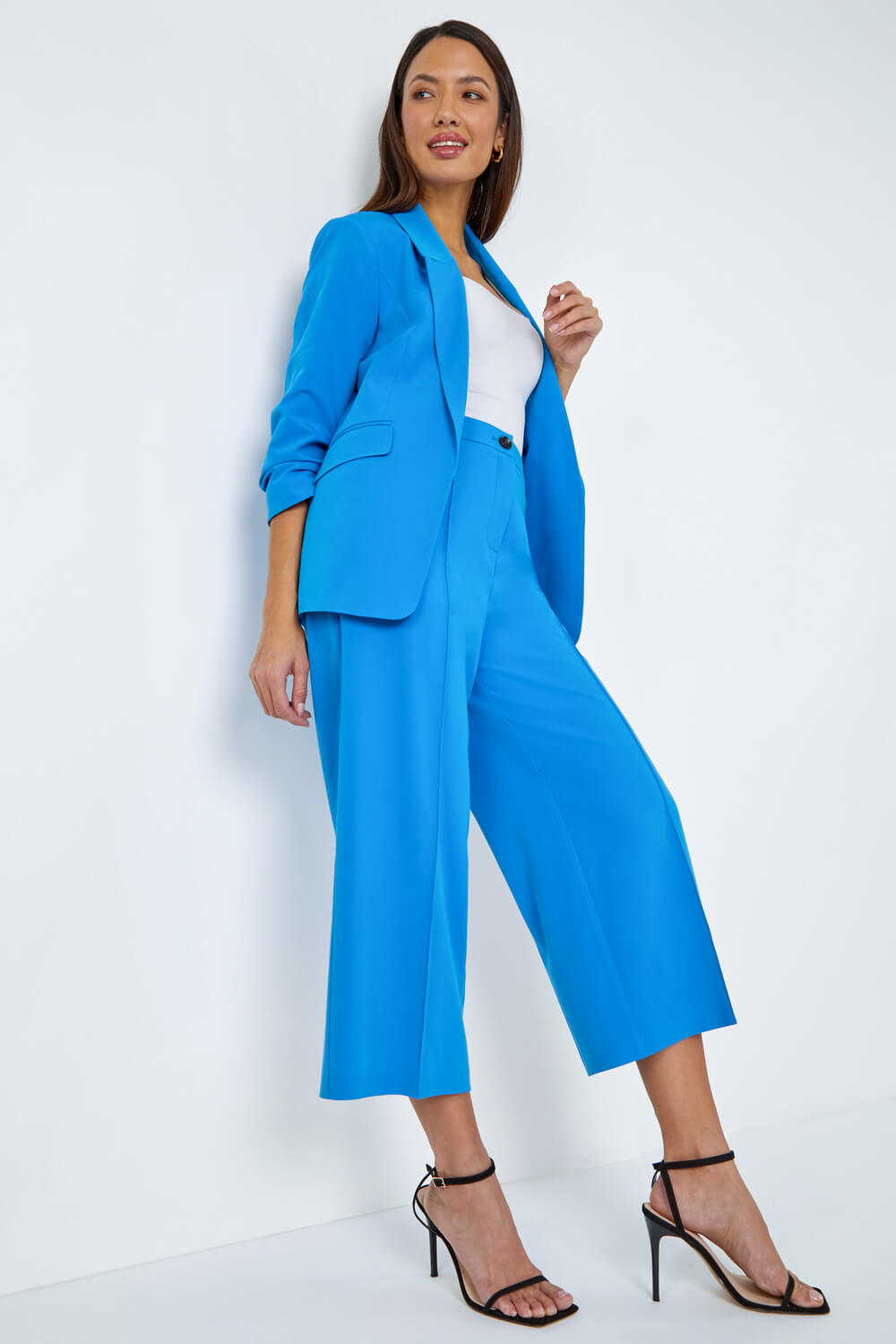 Blue Tailored Stretch Culottes, Image 2 of 5