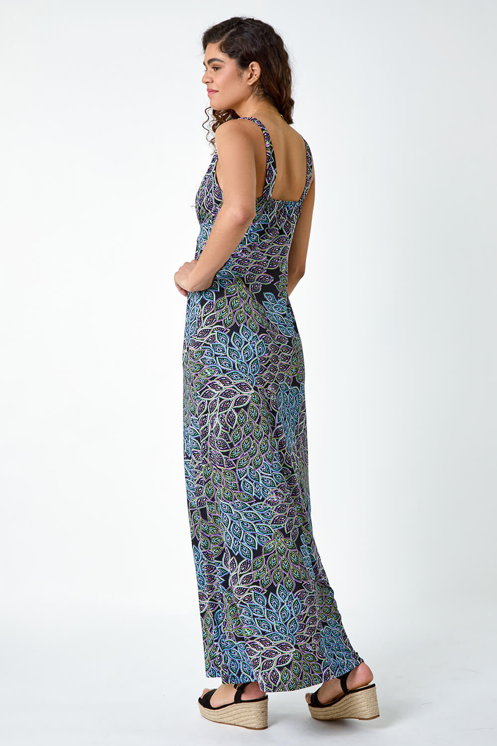 Black Abstract Animal Print Stretch Maxi Dress, Image 3 of 5
