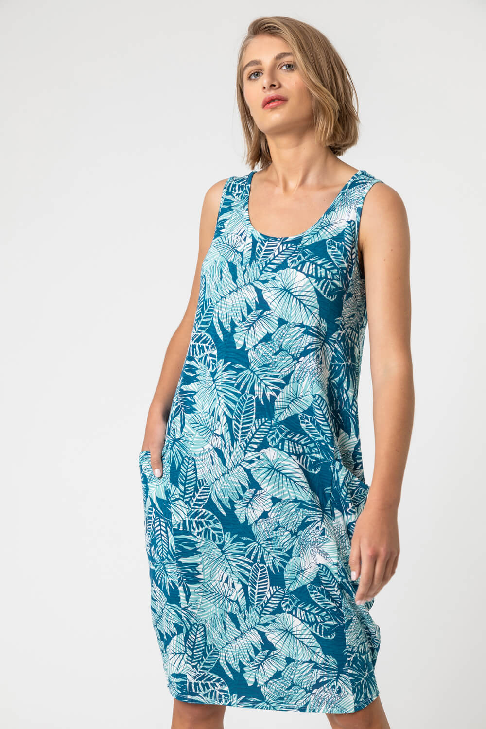 Leaf Print Slouch Pocket Dress