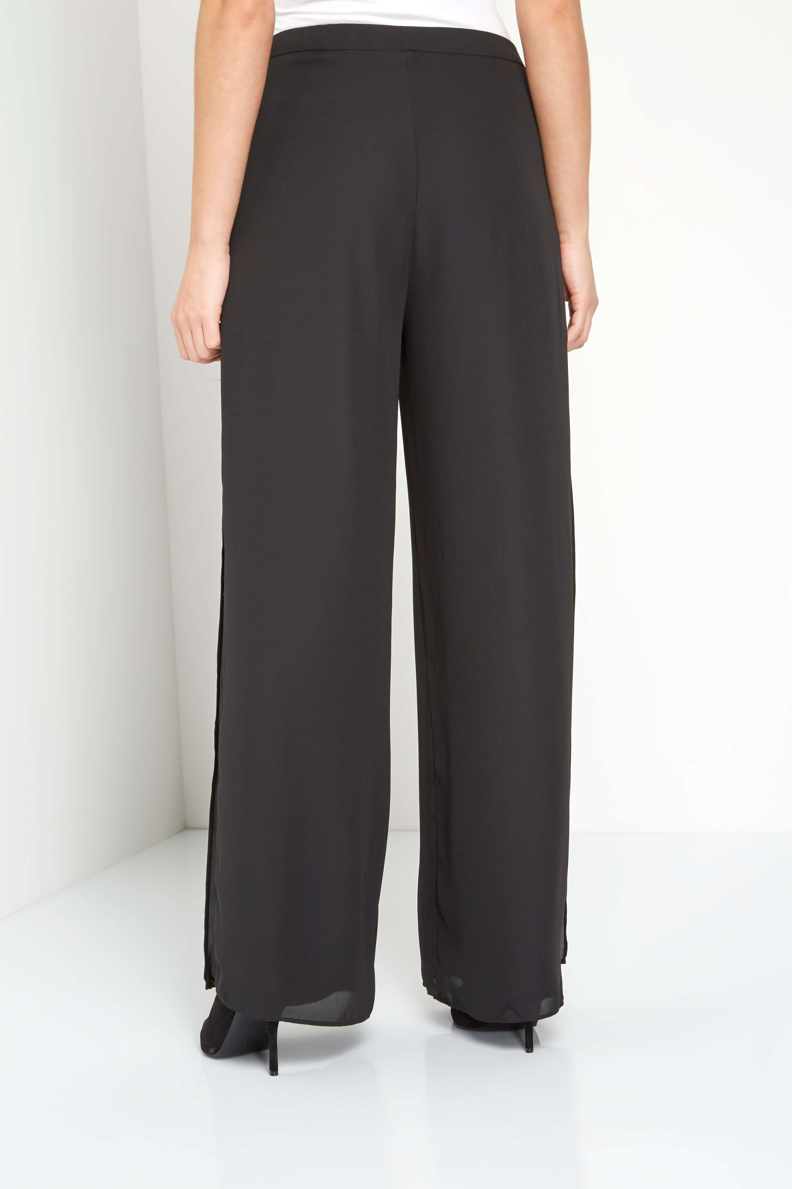 Side Split Wide Leg Trousers in Black - Roman Originals UK