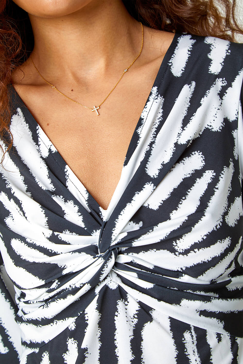 Ivory  Abstract Print Twist Front Stretch Top, Image 5 of 5