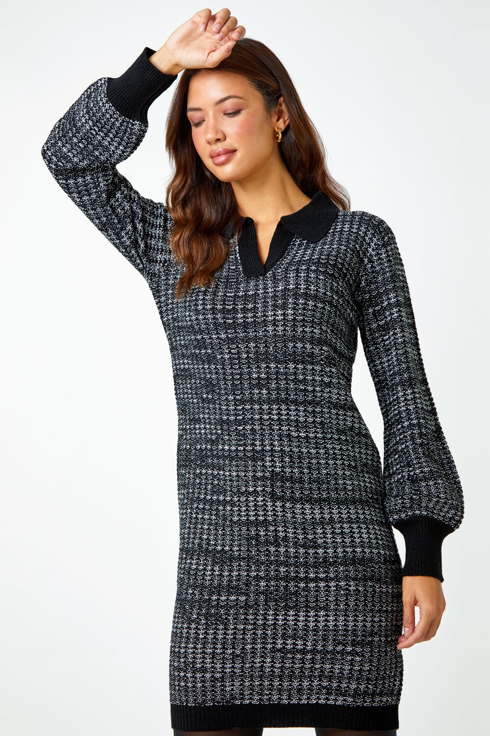 Charcoal Collared Knitted Jumper Dress, Image 2 of 5