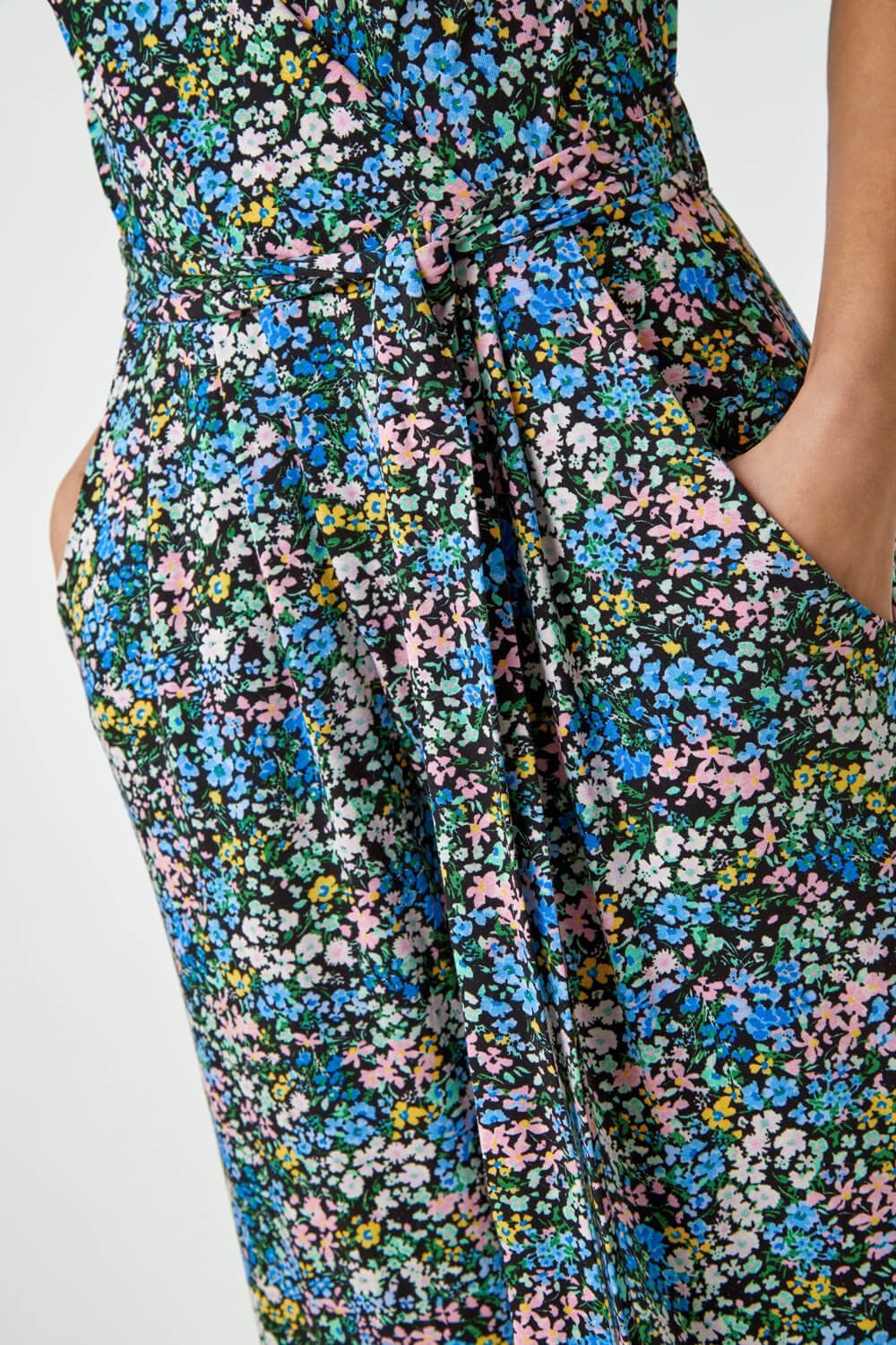 Blue Sleeveless Floral Print Stretch Jumpsuit , Image 5 of 5