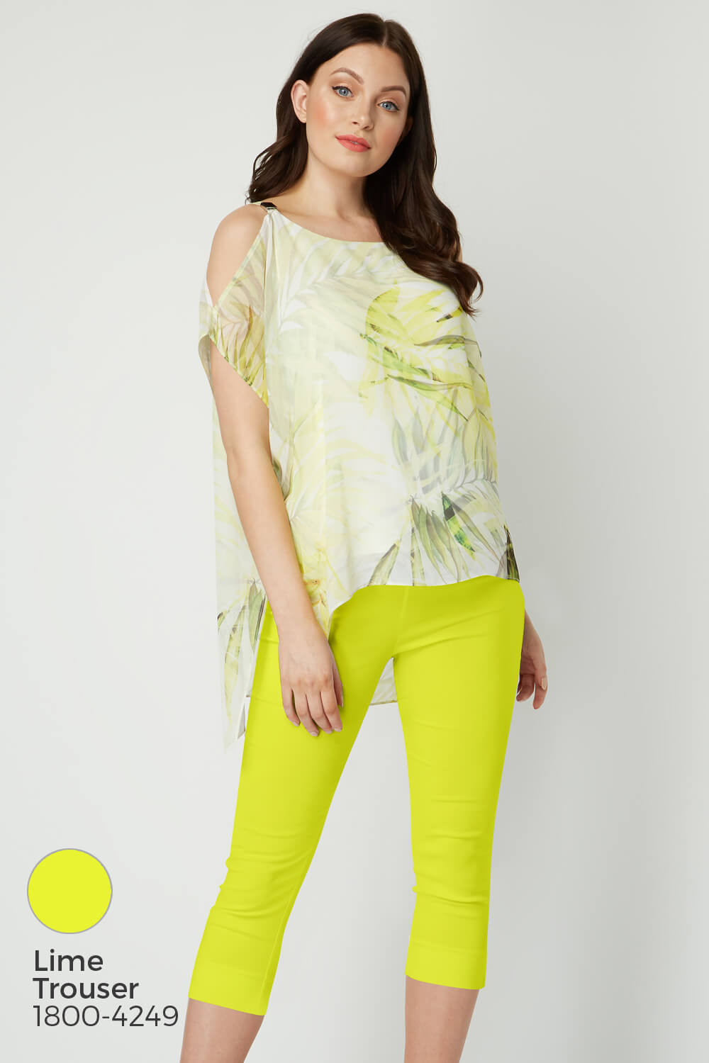 Yellow Cold Shoulder Tropical Print Top, Image 7 of 8