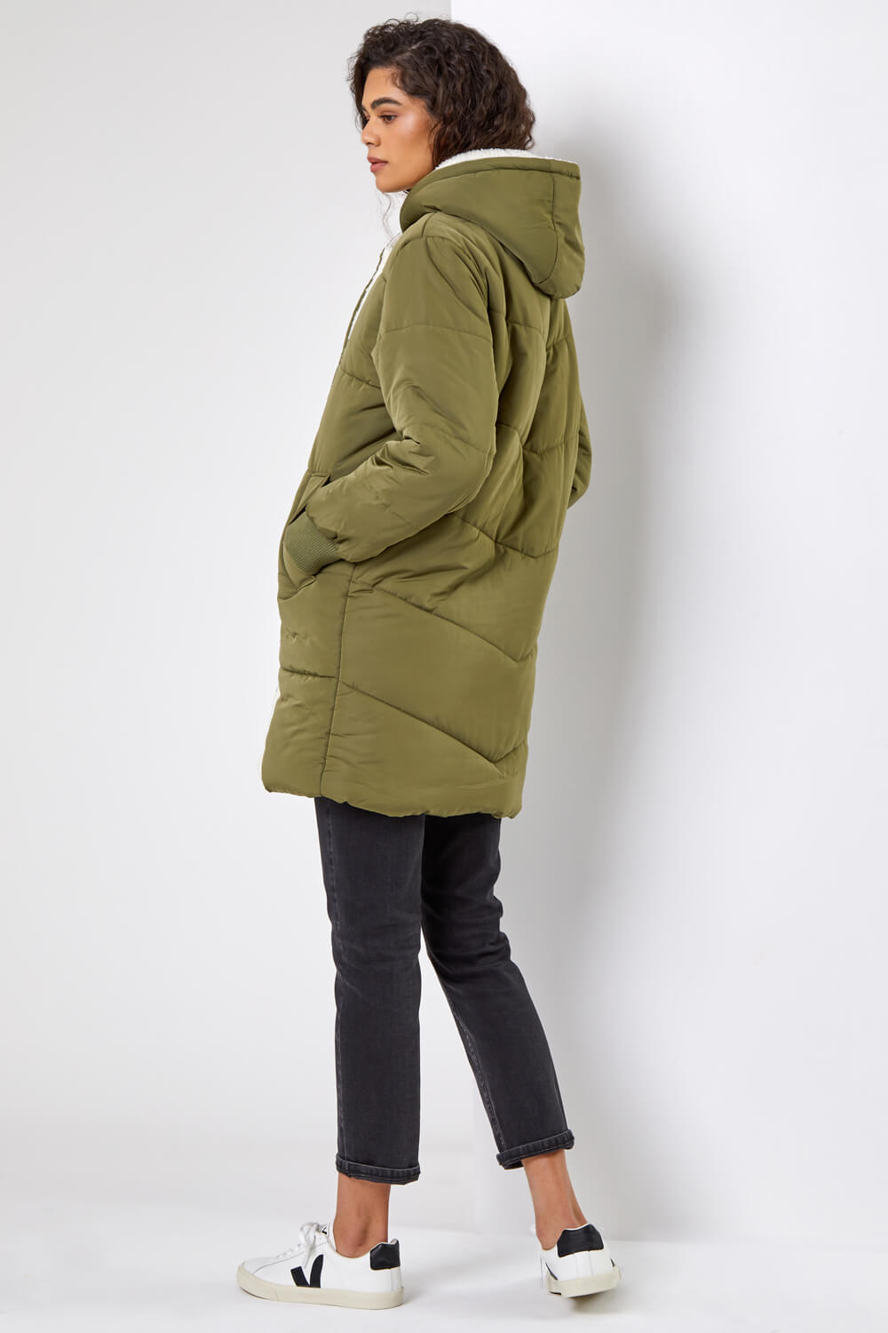 Olive Borg Lined Hooded Parka Coat, Image 2 of 5