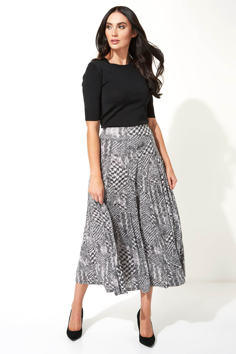 Black Abstract Dogtooth Burnout Skirt, Image 3 of 5