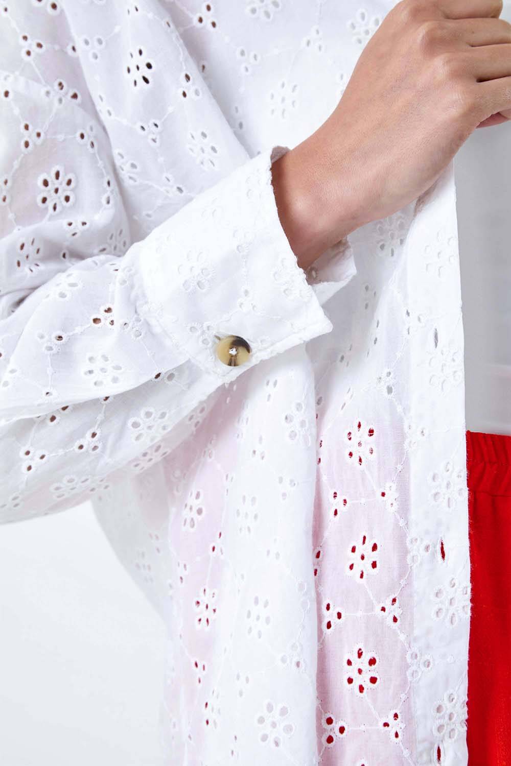 White Petite Cotton Broderie Button Blouse, Image 5 of 5