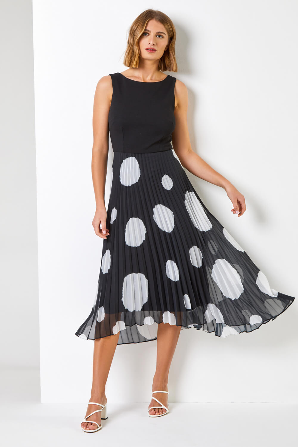 Review Black And White Polka Dot Dress Fit & Flare Fully Lined