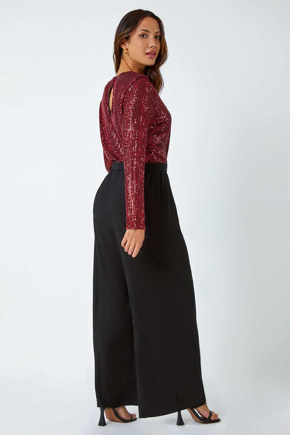 Full Size Sequin Round Neck Short Sleeve Wide Leg Jumpsuit
