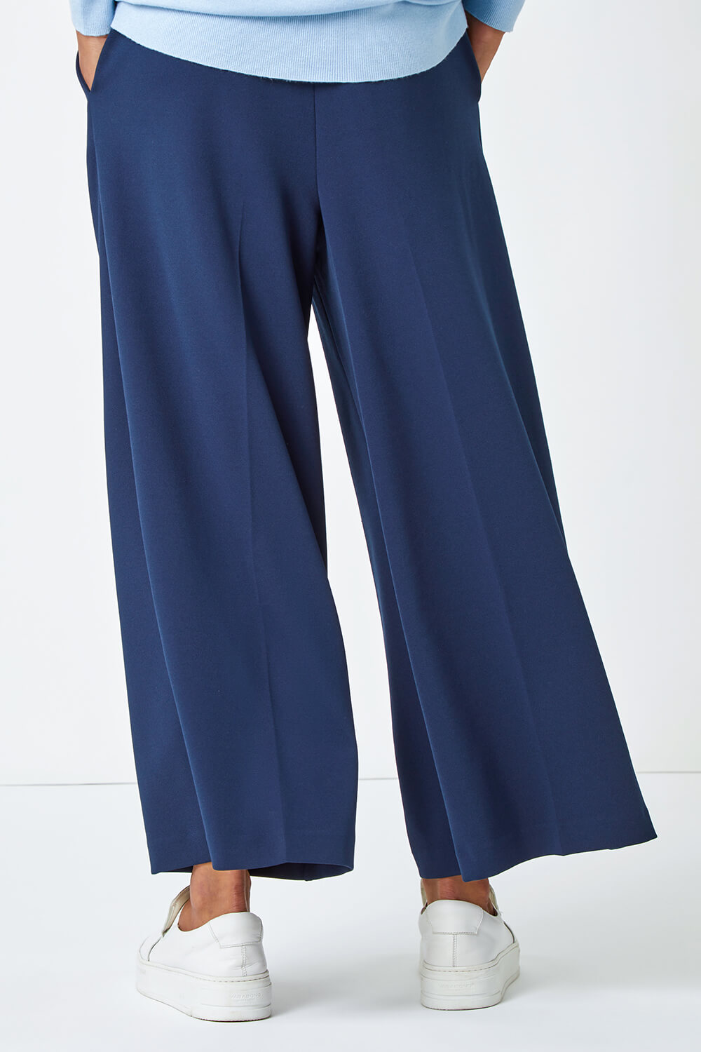 Navy  Wide Leg Stretch Culottes, Image 3 of 5