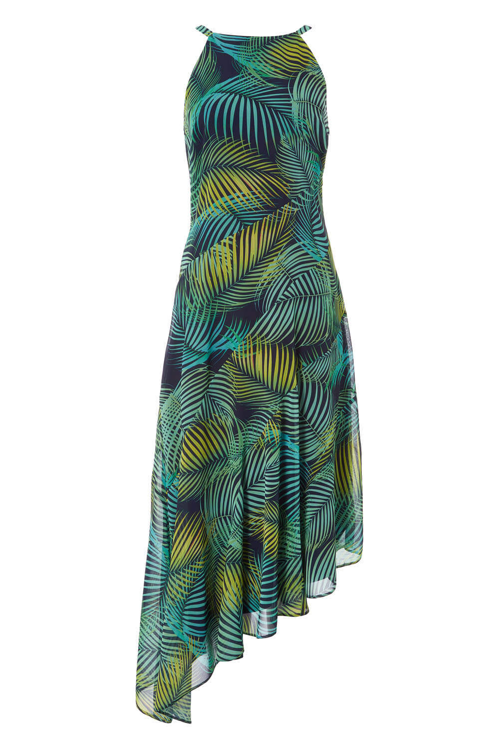 Green Leaf Print Halter Neck Midi Dress, Image 5 of 5
