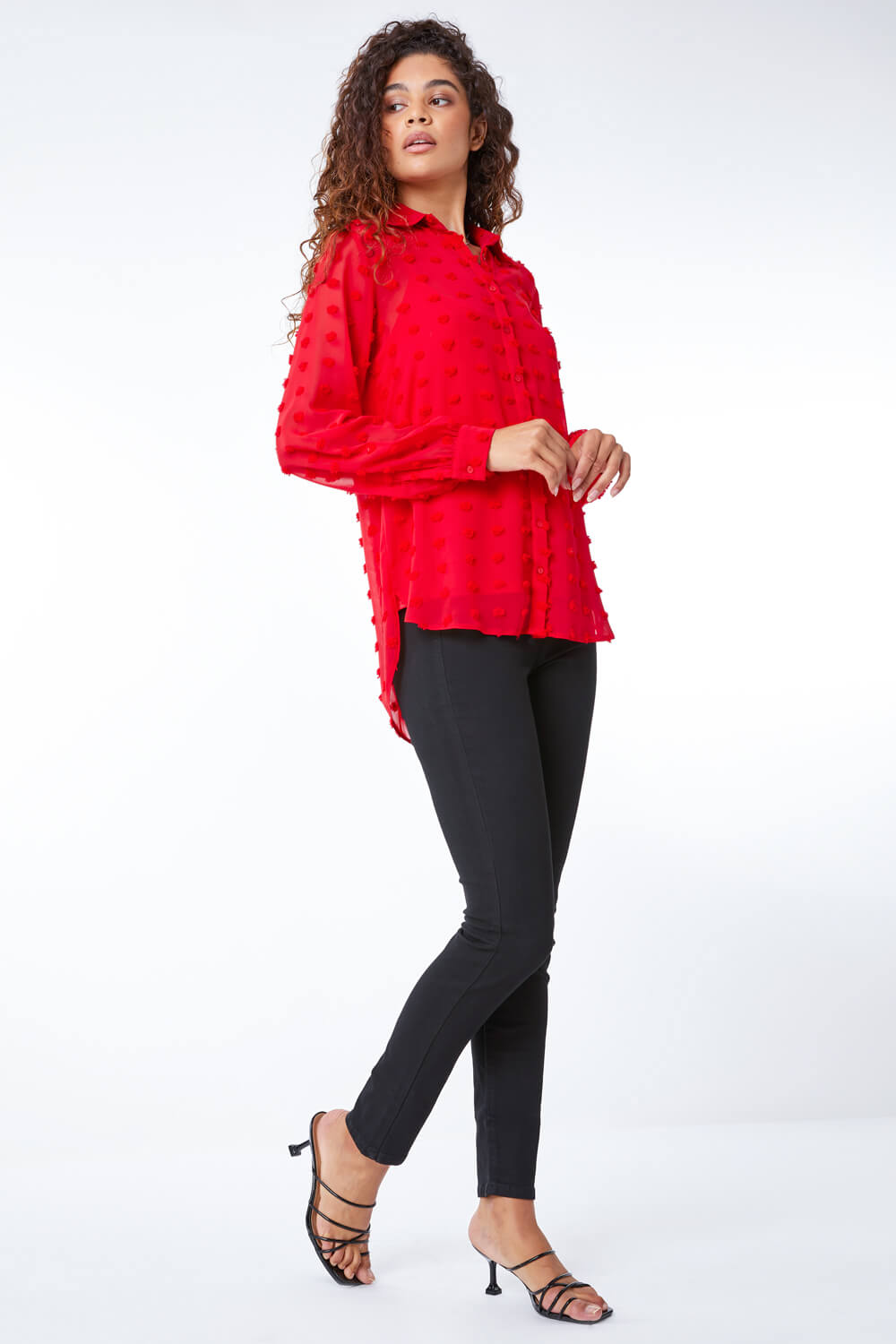 Textured Spot Overlay Blouse in Red - Roman Originals UK