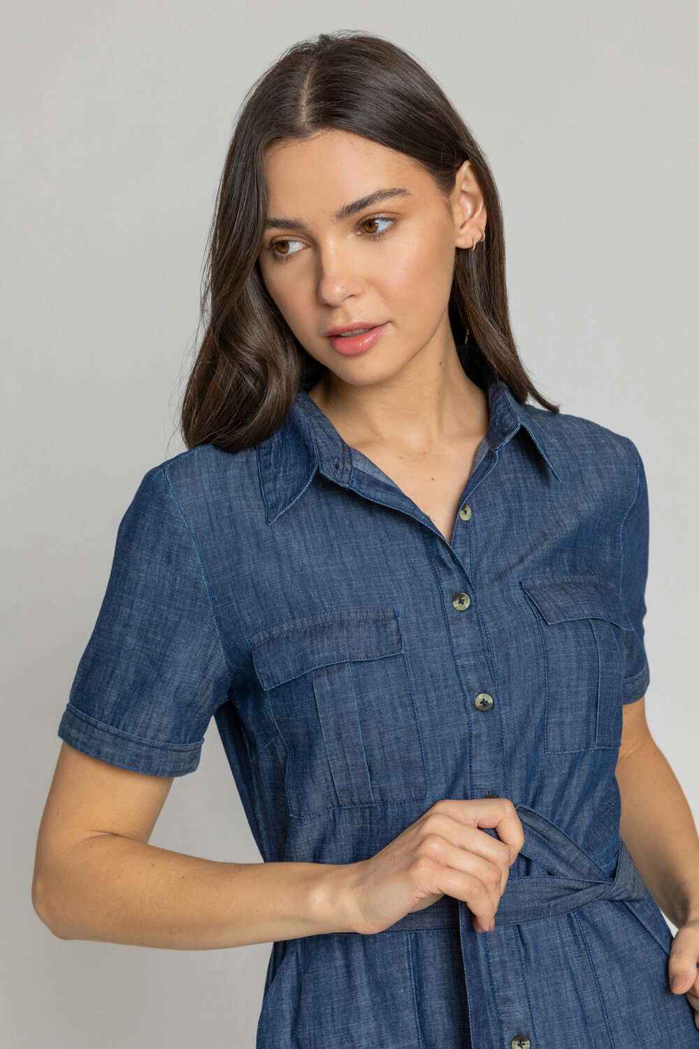 Blue Denim Pocket Detail Shirt Dress, Image 4 of 5