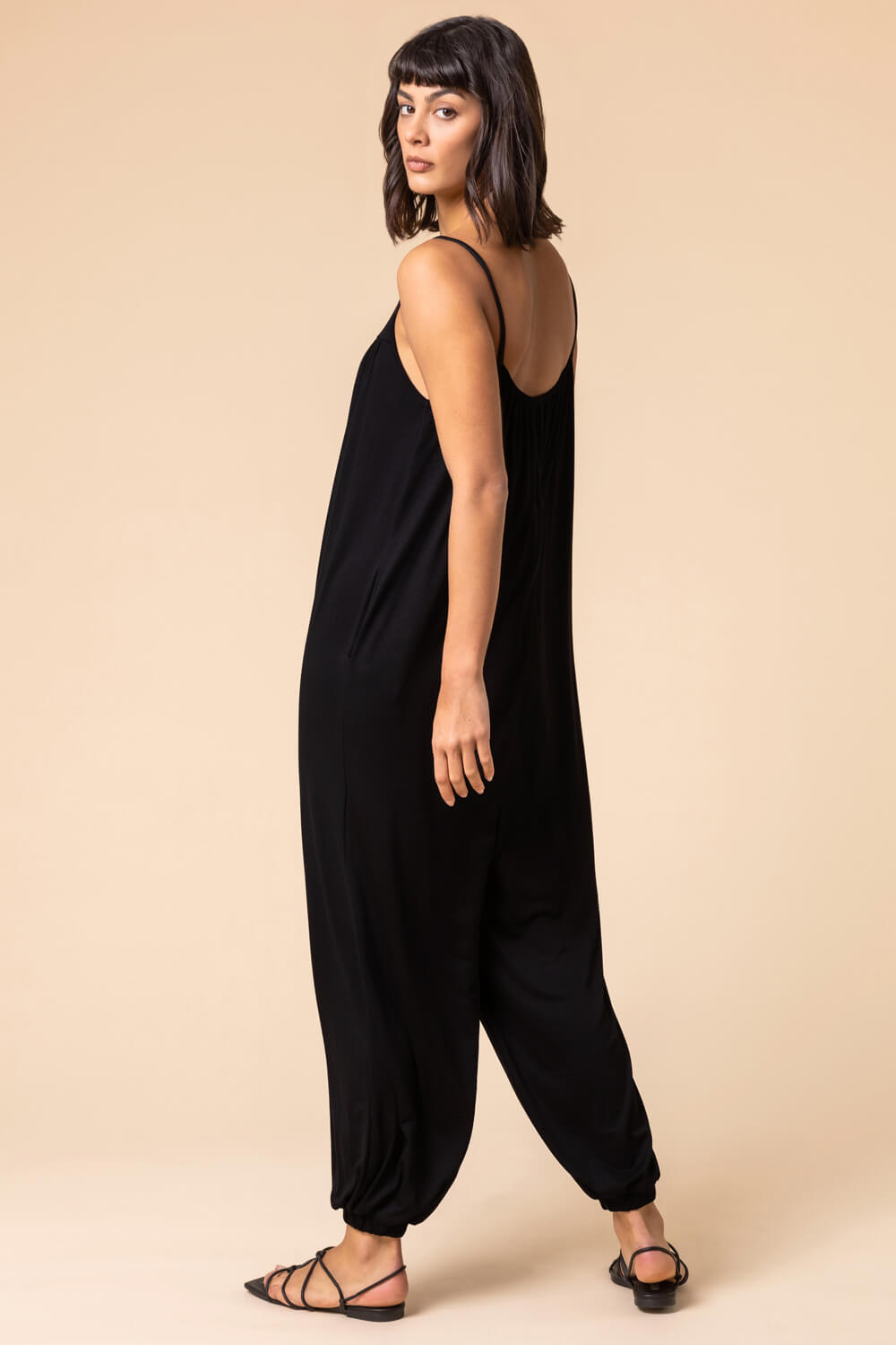 Black Strappy Full Length Jersey Jumpsuit, Image 2 of 5
