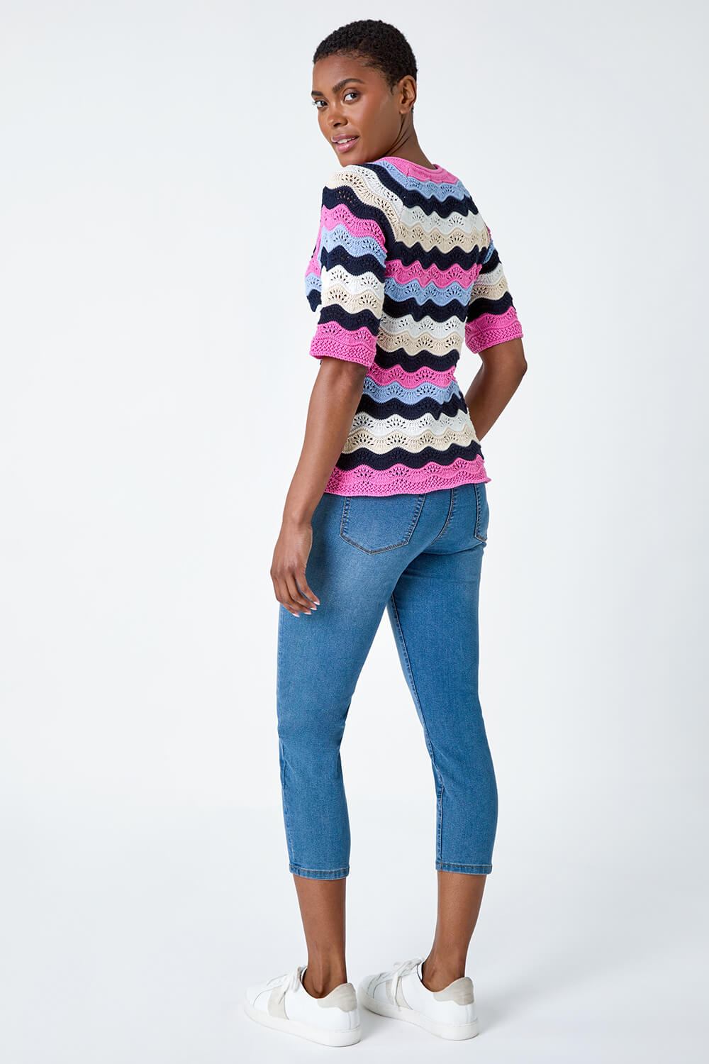 PINK Wave Stripe Cotton Knit Top, Image 3 of 5