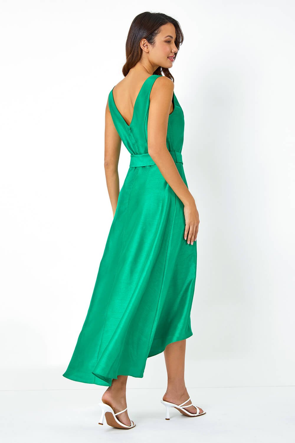 Green Dipped Hem Fit & Flare Dress, Image 3 of 5