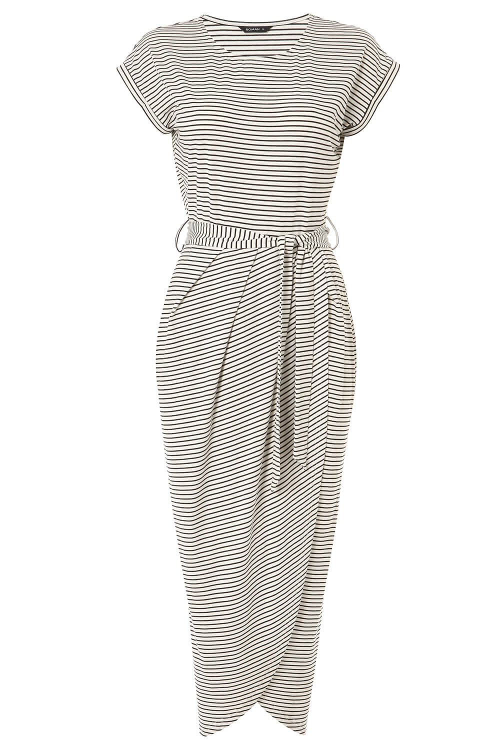 Ivory  Stripe Print Wrap Around Skirt Dress, Image 4 of 4