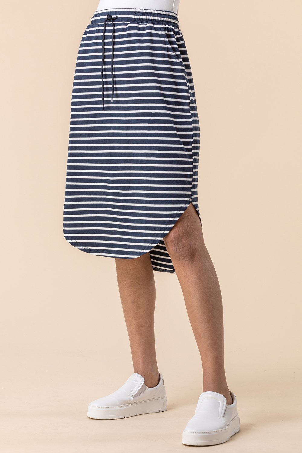 Jersey Stripe Print Skirt in Navy 