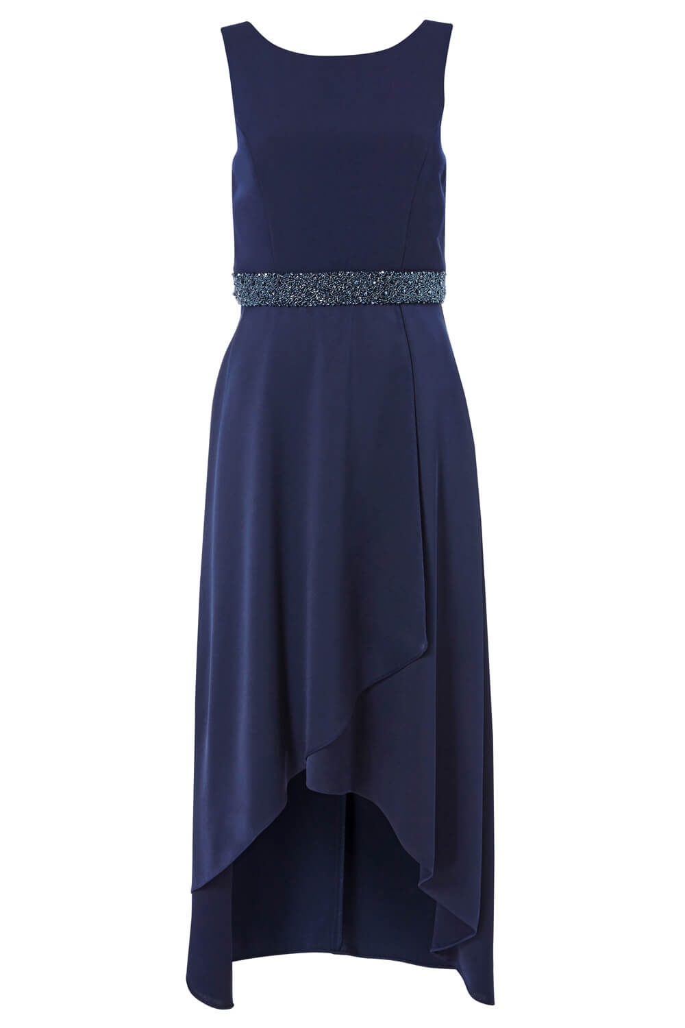 Midnight Blue Embellished Dipped Hem Midi Dress, Image 4 of 4