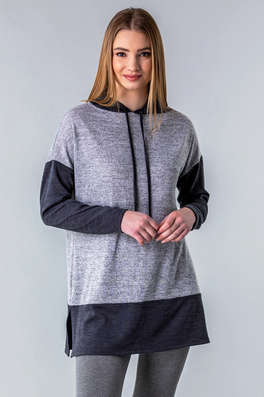 Grey Two Tone Lounge Hooded Top, Image 4 of 4