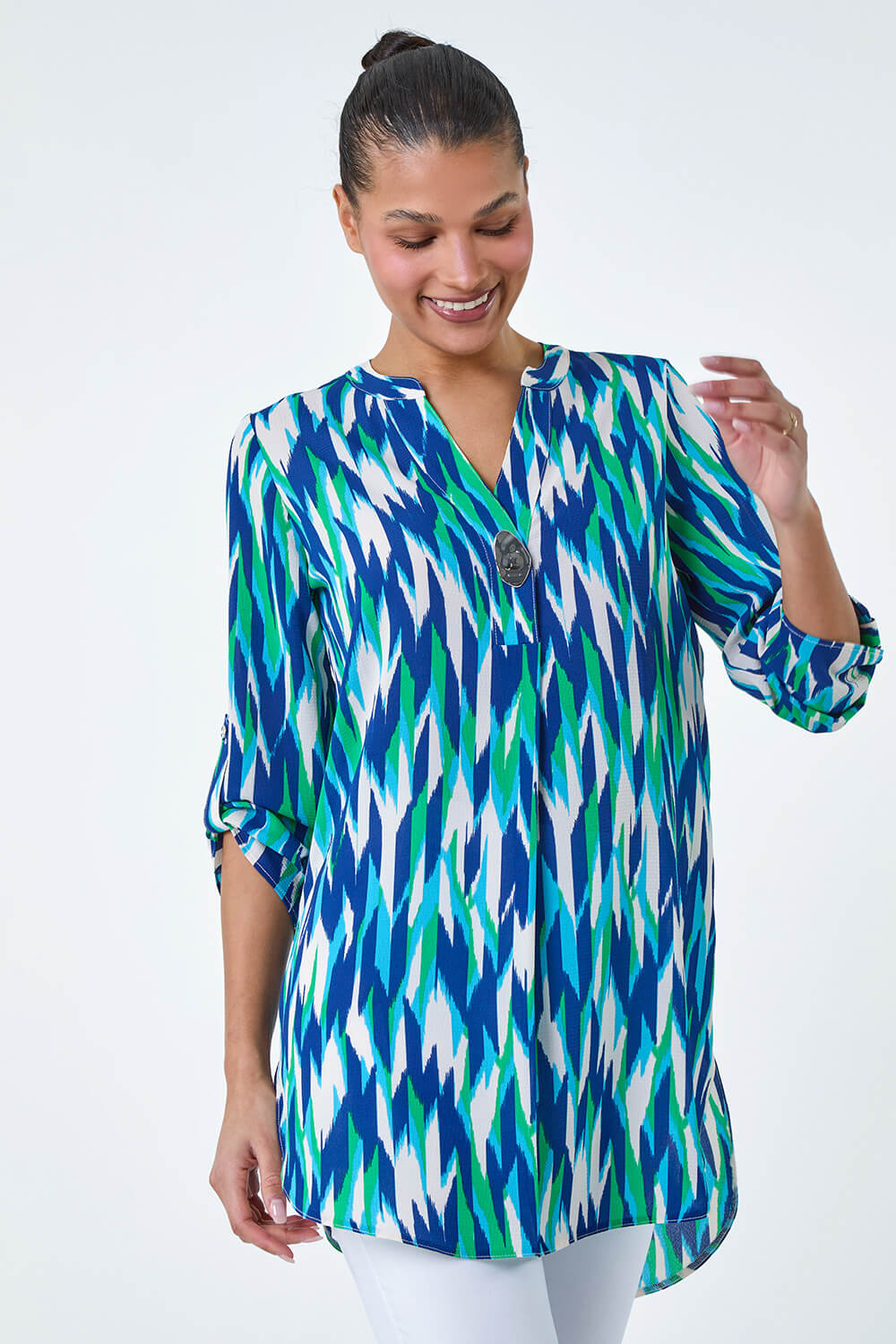 Abstract Longline Button Detail Top