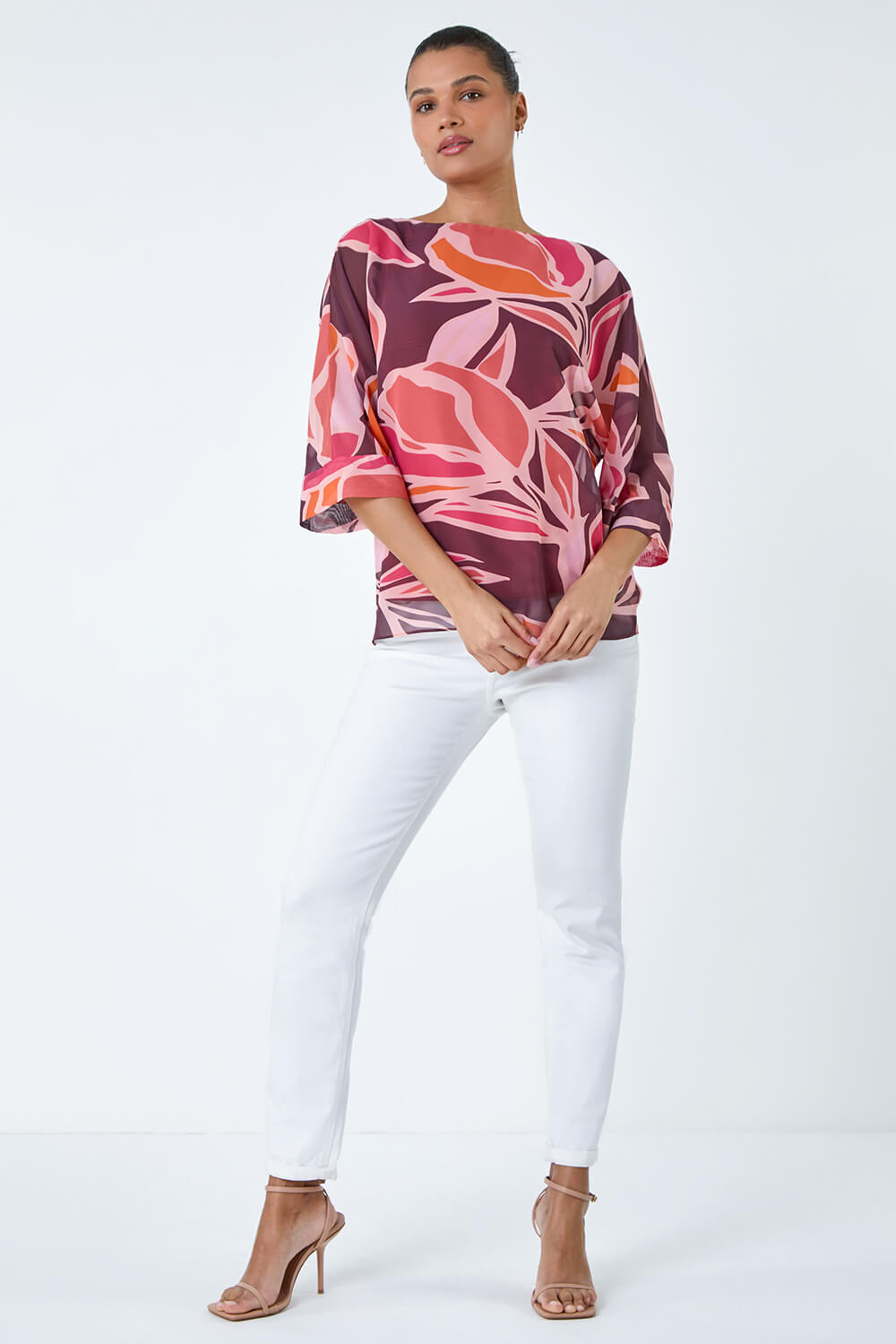 CORAL Floral Print Overlay Top, Image 4 of 5