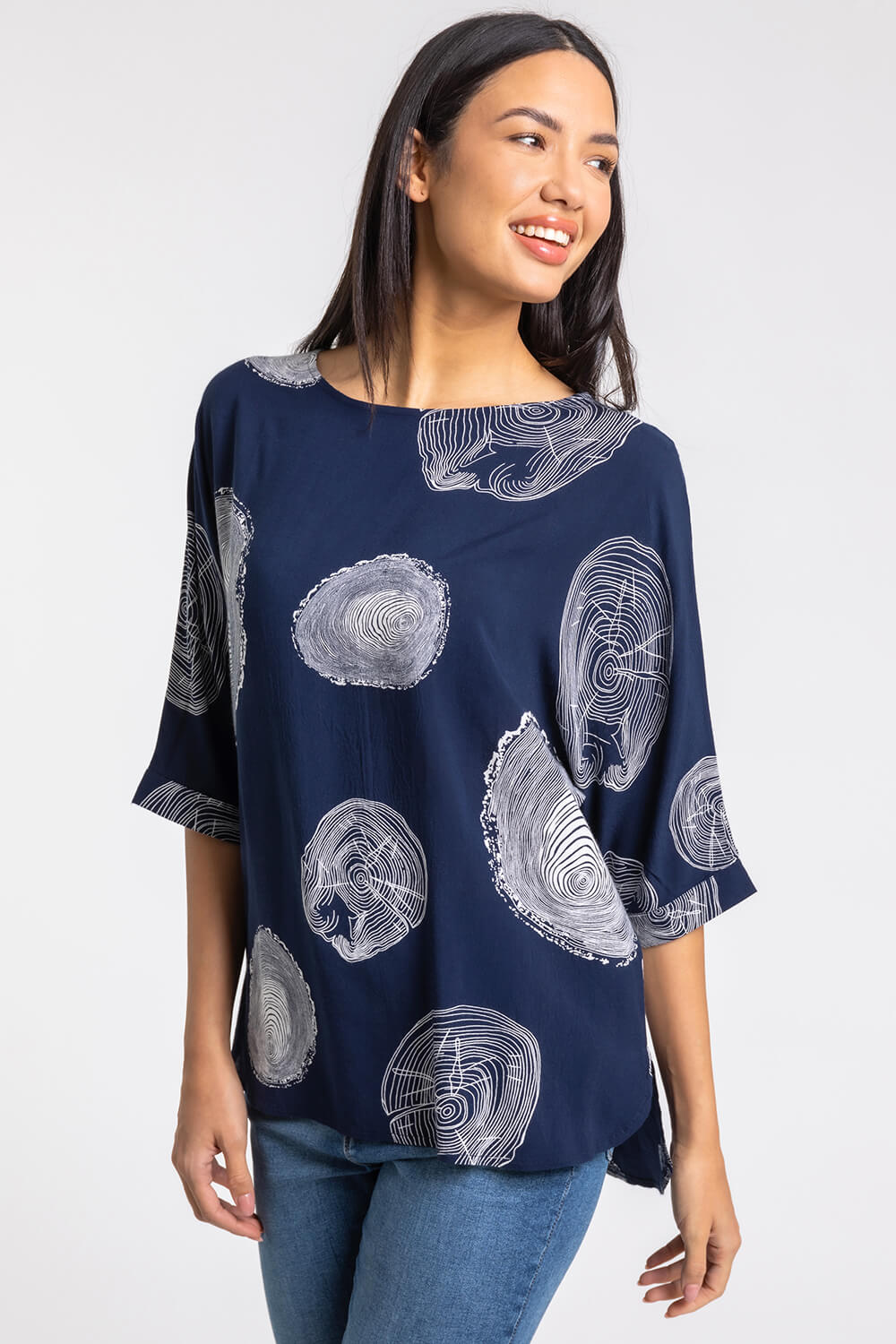 Linear Abstract Print Tunic Top in Navy - Roman Originals UK