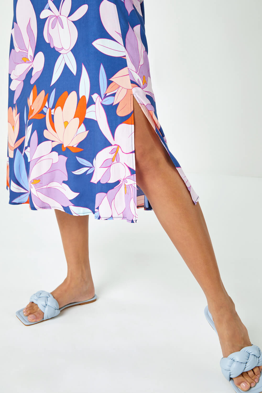 Lilac Floral Print Tie Detail Midi Dress , Image 5 of 5