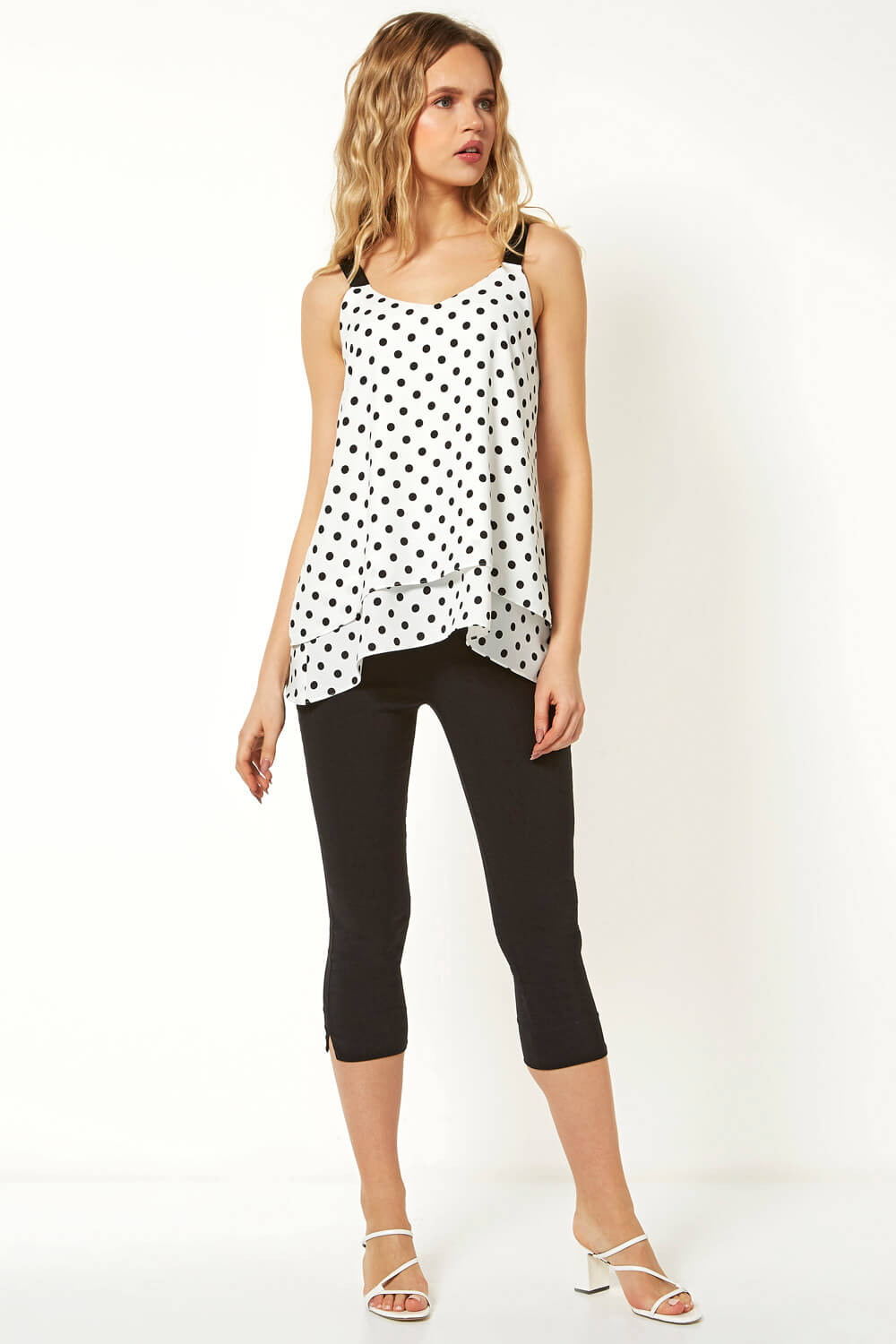 Ivory  Spot Double Layer Vest Top, Image 2 of 5