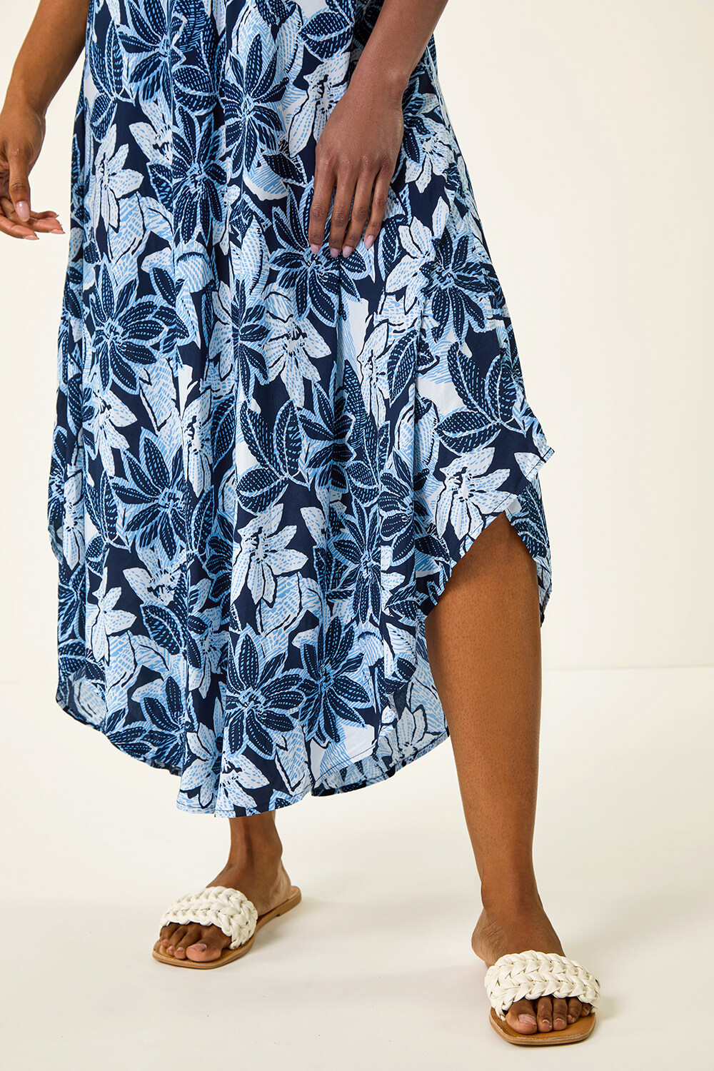 Navy Floral Print Midi T-Shirt Dress | Roman UK