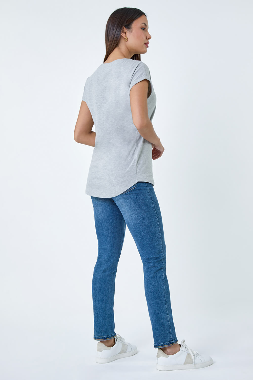 Light Grey Plain Stretch Cotton Jersey T-Shirt, Image 3 of 5