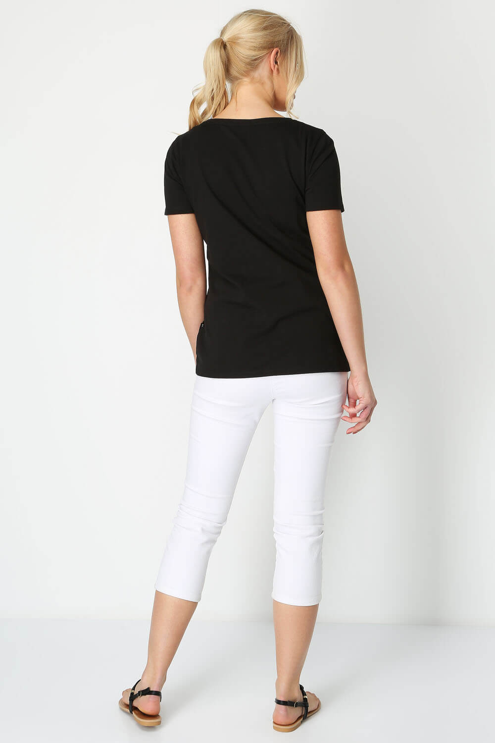 Black Sequin Stripe T-Shirt Top, Image 3 of 8