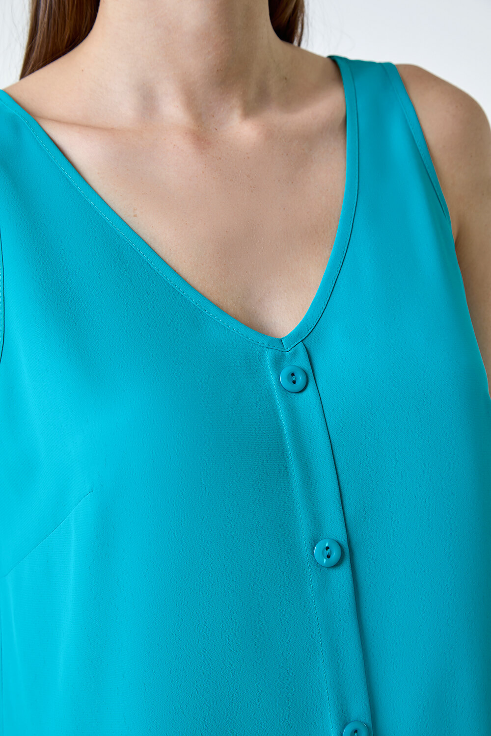 Teal Button Front Sleeveless Top, Image 5 of 5